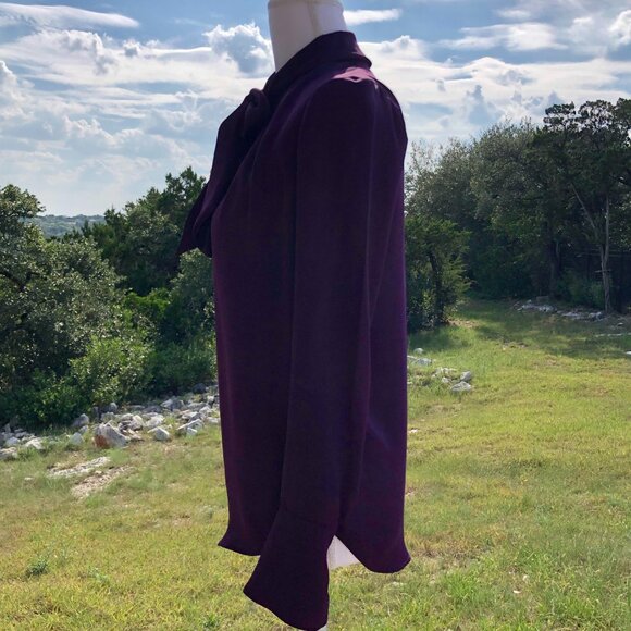 H&M Deep Purple Long-Sleeve Tie-Neck V-Neck Blouse Women's Size 2 Elegant Work - Picture 4 of 16